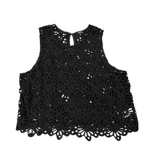 Express Black Crochet Lace Floral Tank Top XL Scalloped Hem Boho